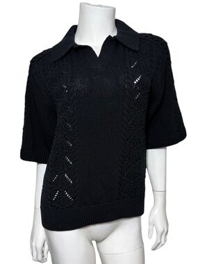 Loulou Studio Loulou De Saison Kina Crochet Polo Sweater Black Size XS $300